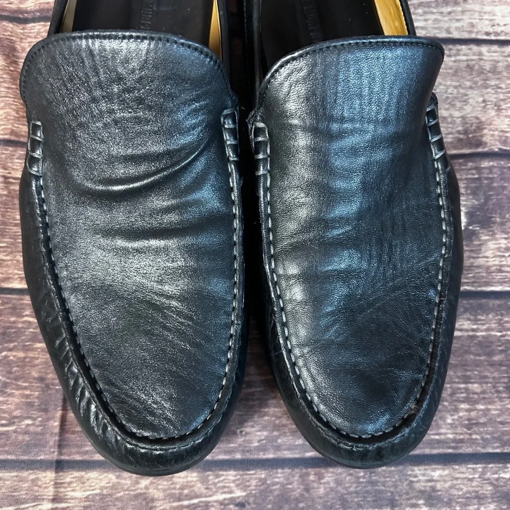 Johnston & Murphy Mens Black Leather Sheepskin Lining Moc Toe Loafers 10.5 M